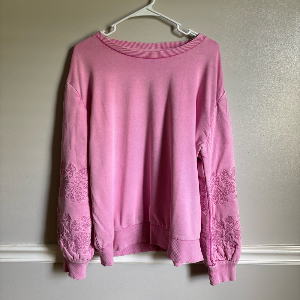 Wonderly Vibrant Pink Knit Top with embroidered sleeves